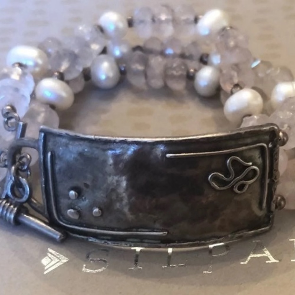 Vintage Silpada Sterling Silver Rose Quartz Freshwater Pearl Bracelet B1178